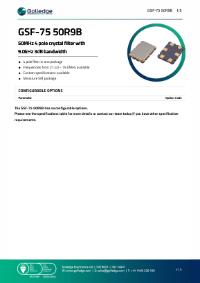GSF-7550R9B Datasheet PDF Golledge Electronics Ltd