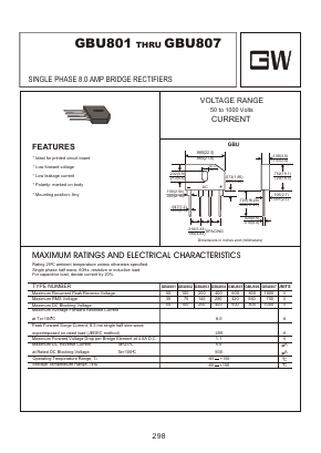 GBU801 Datasheet PDF Goodwork Semiconductor Co., Ltd.