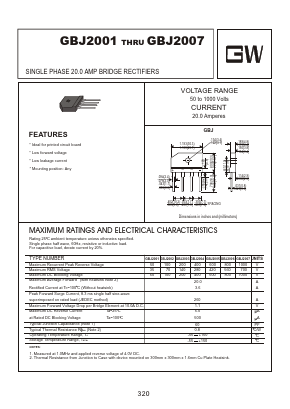 GBJ2007 Datasheet PDF Goodwork Semiconductor Co., Ltd.