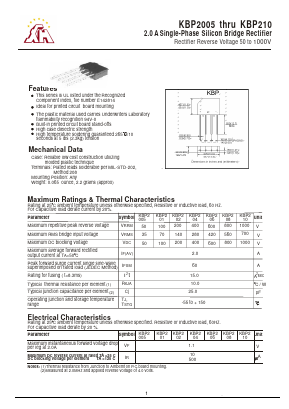 KBP2005 Datasheet PDF Gaomi Xinghe Electronics Co., Ltd.