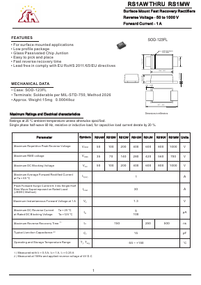 RS1AW Datasheet PDF Gaomi Xinghe Electronics Co., Ltd.