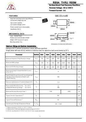 RS3A Datasheet PDF Gaomi Xinghe Electronics Co., Ltd.