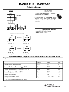 BAS70 Datasheet PDF General Semiconductor
