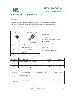 BTA12-600CW Datasheet PDF HAOPIN MICROELECTRONICS CO.,LTD