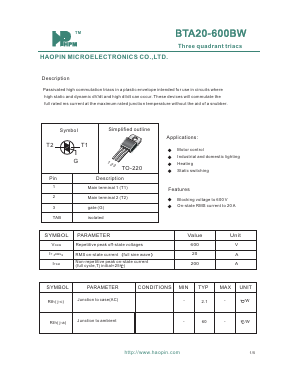 BTA20-600BW Datasheet PDF HAOPIN MICROELECTRONICS CO.,LTD