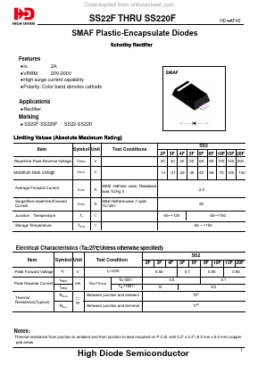 SS220F Datasheet PDF Jiangsu High diode Semiconductor Co., Ltd