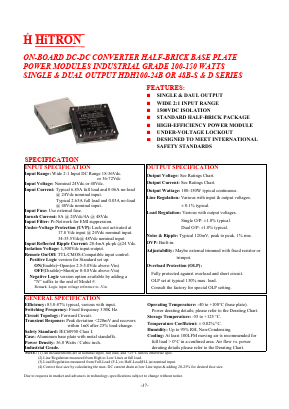 HDH100-48B-S050250 Datasheet PDF HITRON ELECTRONICS CORPORTION