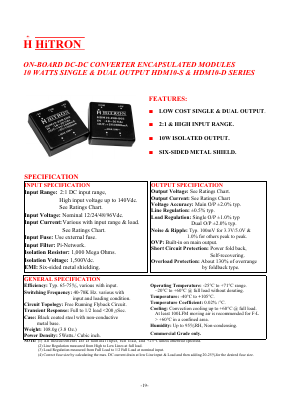 HDM10-24B-S15 Datasheet PDF HITRON ELECTRONICS CORPORTION