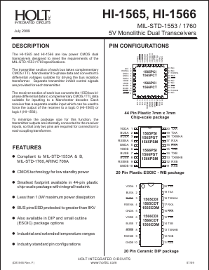 HI-1565PCT Datasheet PDF Holt Integrated Circuits