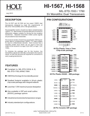 HI-1567 Datasheet PDF Holt Integrated Circuits