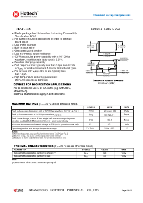 SMBJ20 Datasheet PDF GUANGDONG HOTTECH INDUSTRIAL CO.,LTD.