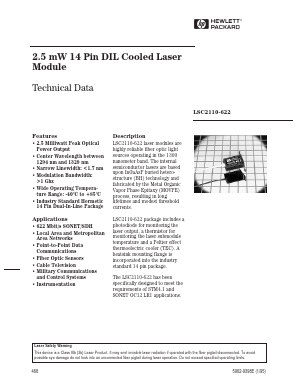LSC2110-622-ST Datasheet PDF HP => Agilent Technologies