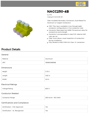 NACC250-4B Datasheet PDF Hubbell Incorporated.