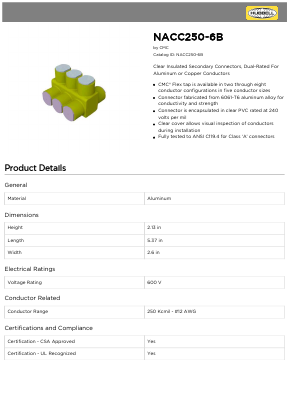 NACC250-6B Datasheet PDF Hubbell Incorporated.