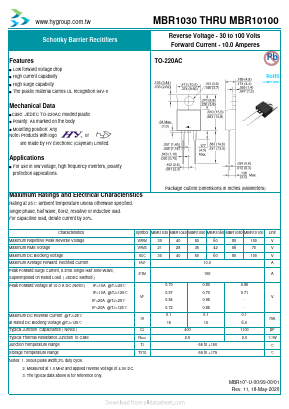 MBR1060 Datasheet PDF HY ELECTRONIC CORP.