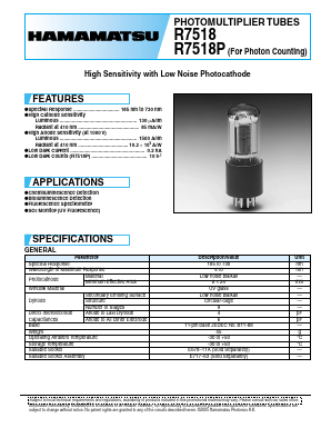 R7518P Datasheet PDF Hamamatsu Photonics