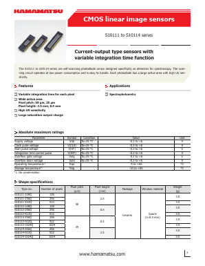 S10111 Datasheet PDF Hamamatsu Photonics