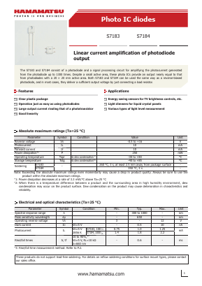 S7184 Datasheet PDF Hamamatsu Photonics