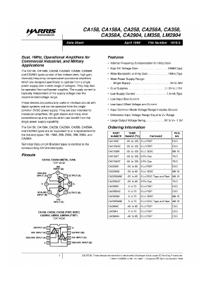 CA158 Datasheet PDF Harris Semiconductor