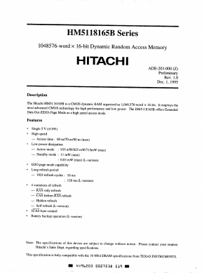 HM5118165BLJ-7 Datasheet PDF Hitachi -> Renesas Electronics