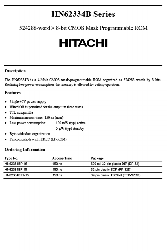 HN62334BF-15 Datasheet PDF Hitachi -> Renesas Electronics