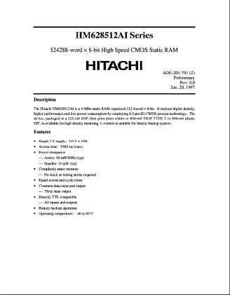HM628512ALPI-7 Datasheet PDF Hitachi -> Renesas Electronics