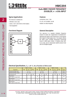 HMC204 Datasheet PDF Hittite Microwave