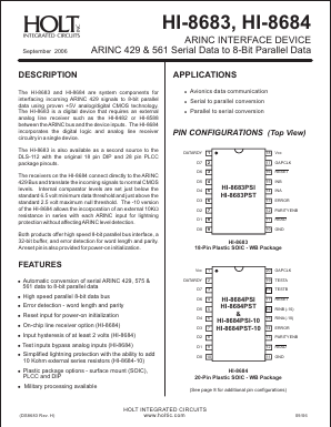 HI-8683PDIF Datasheet PDF Holt Integrated Circuits