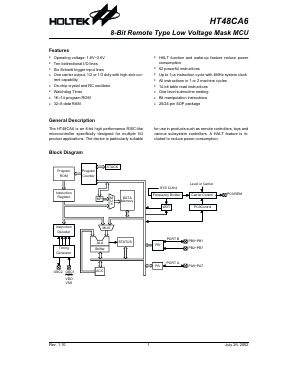 HT48CA6 Datasheet PDF Holtek Semiconductor