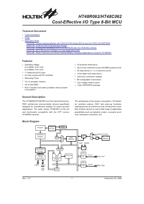 HT48C062 Datasheet PDF Holtek Semiconductor
