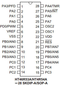 HT46R54A Datasheet PDF Holtek Semiconductor
