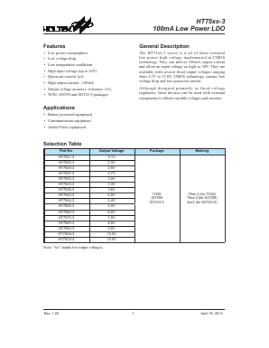 HT7525-3 Datasheet PDF Holtek Semiconductor