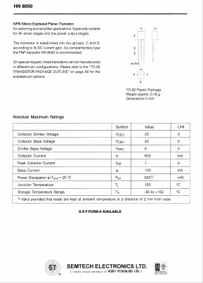 HN8050C Datasheet PDF Honey Technology