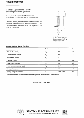 HN/2N3903 Datasheet PDF Honey Technology
