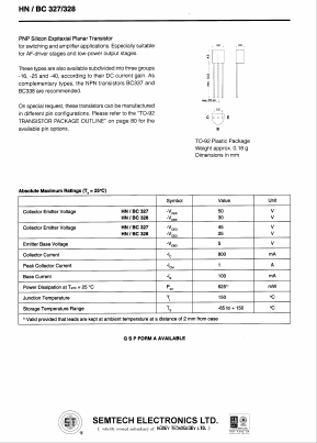 BC327 Datasheet PDF Honey Technology