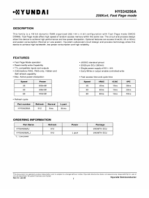 HY534256AJ-50 Datasheet PDF Hyundai Micro Electronics