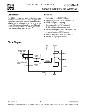 ICS650GI-44LFT Datasheet PDF Integrated Circuit Systems