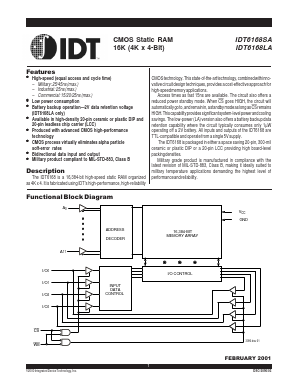 IDT6168LA25LB Datasheet PDF Integrated Device Technology
