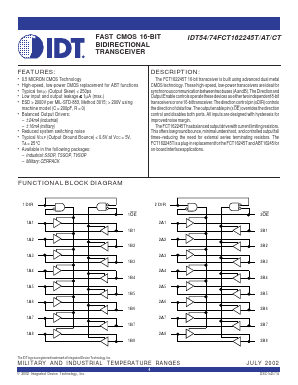 IDT54FCT162245TE Datasheet PDF Integrated Device Technology