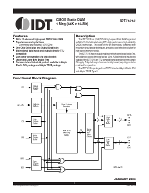IDT71016S12PHG Datasheet PDF Integrated Device Technology