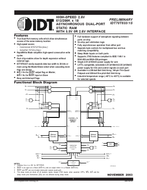 IDT70T633S12BFI Datasheet PDF Integrated Device Technology