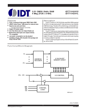 IDT71V424YS Datasheet PDF Integrated Device Technology