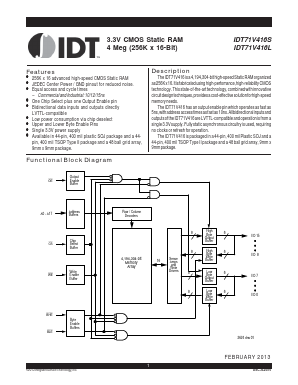 IDT71V416S Datasheet PDF Integrated Device Technology