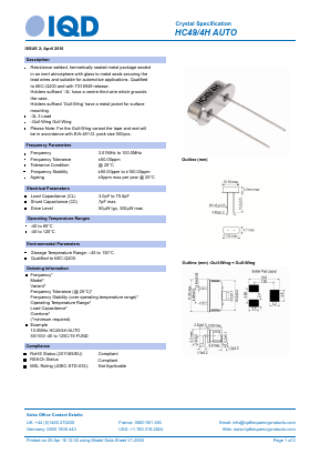 HC49-4H-AUTO Datasheet PDF IQD Frequency Products Ltd