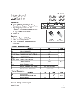 IRLR8113PBF Datasheet PDF International Rectifier