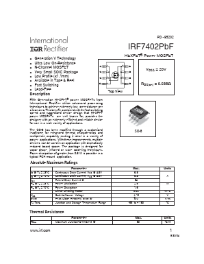 IRF7402PBF-15 Datasheet PDF International Rectifier