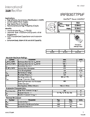 IRFB3077PBF Datasheet PDF International Rectifier