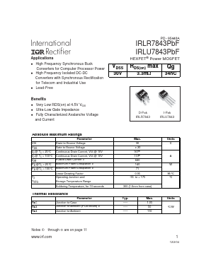 IRLU7843PBF Datasheet PDF International Rectifier