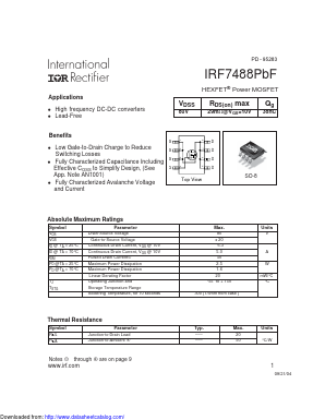 IRF7488TRPBF Datasheet PDF International Rectifier