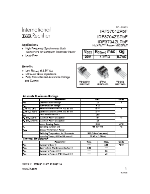 IRF3704ZSPBF Datasheet PDF International Rectifier